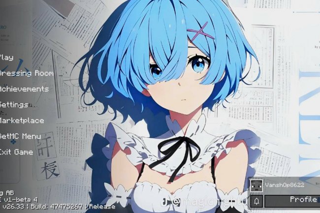Rem UI Re:Zero Anime Girl Texture Pack for Bedrock
